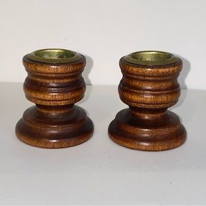 Vintage 2" Wood and Brass Taper Candle Holders